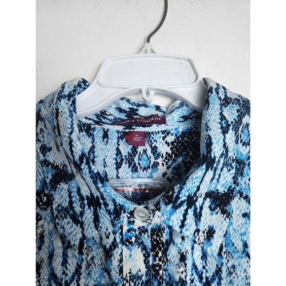 NWOT Jessica London Black & Blue Animal Print Button Up Shirt Midi Dress size 20 - Picture 5 of 14